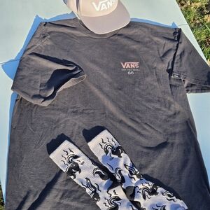 Vans Black Short Sleeve Tee with Pink Logo